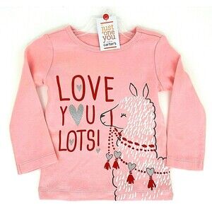 Carters Love You Lots Lama Pink Long Sleeve Knit Tee Shirt Top Girls 18 Months